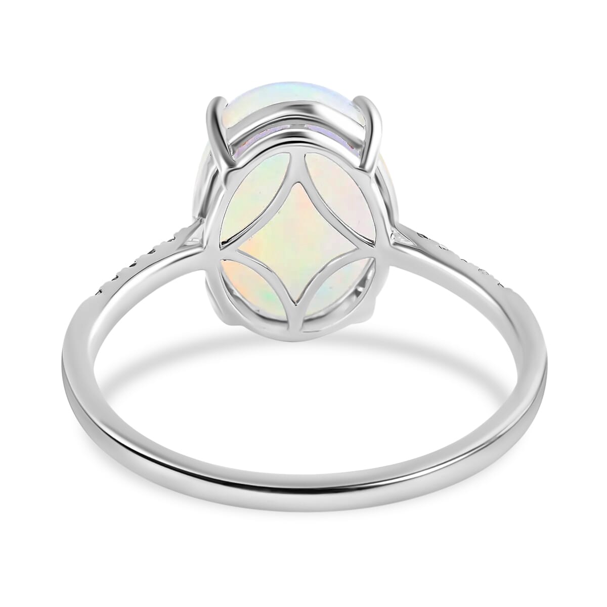 Certified & Appraised Luxoro AAA Ethiopian Welo Opal and G-H I1 Diamond 4.35 ctw Ring in 14K White Gold (Size 8.0) image number 4