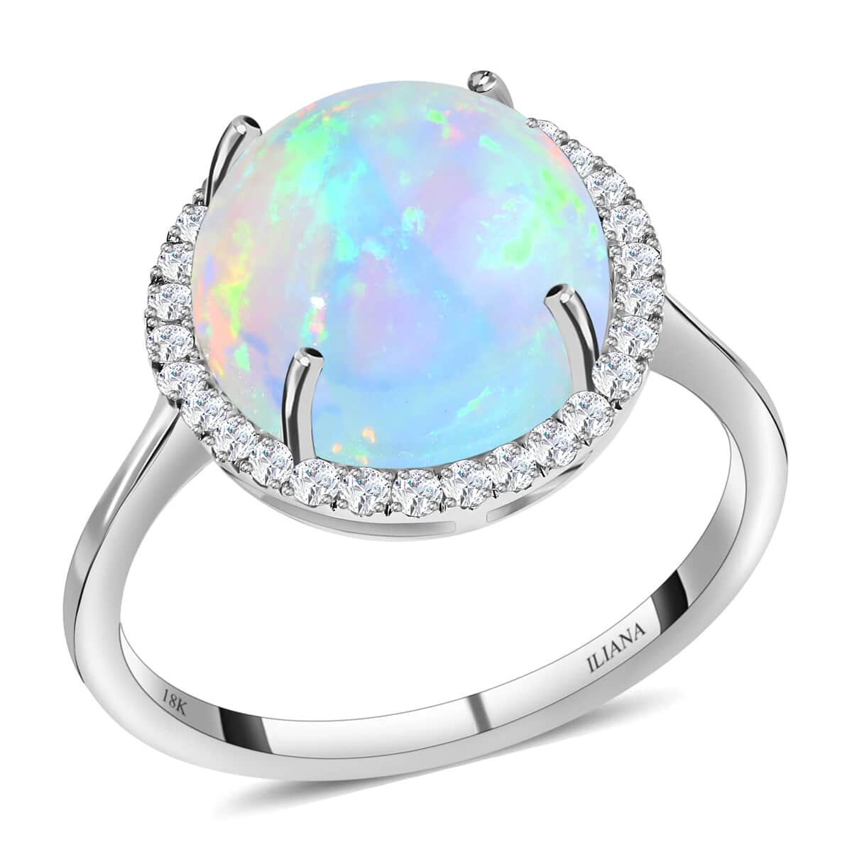 Inspired by a halo design, this AAA Ethiopian Welo Opal ring symbolizes sanctity and perfection. Halo rings are popular throughout history for their uniqueness in illuminating the gemstone i image number 0