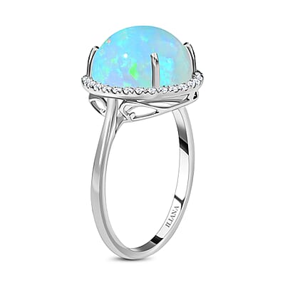 Certified and Appraised Iliana 18K White Gold AAA Ethiopian Welo Opal and G-H SI Diamond Halo Ring (Size 10.0) 4.35 ctw