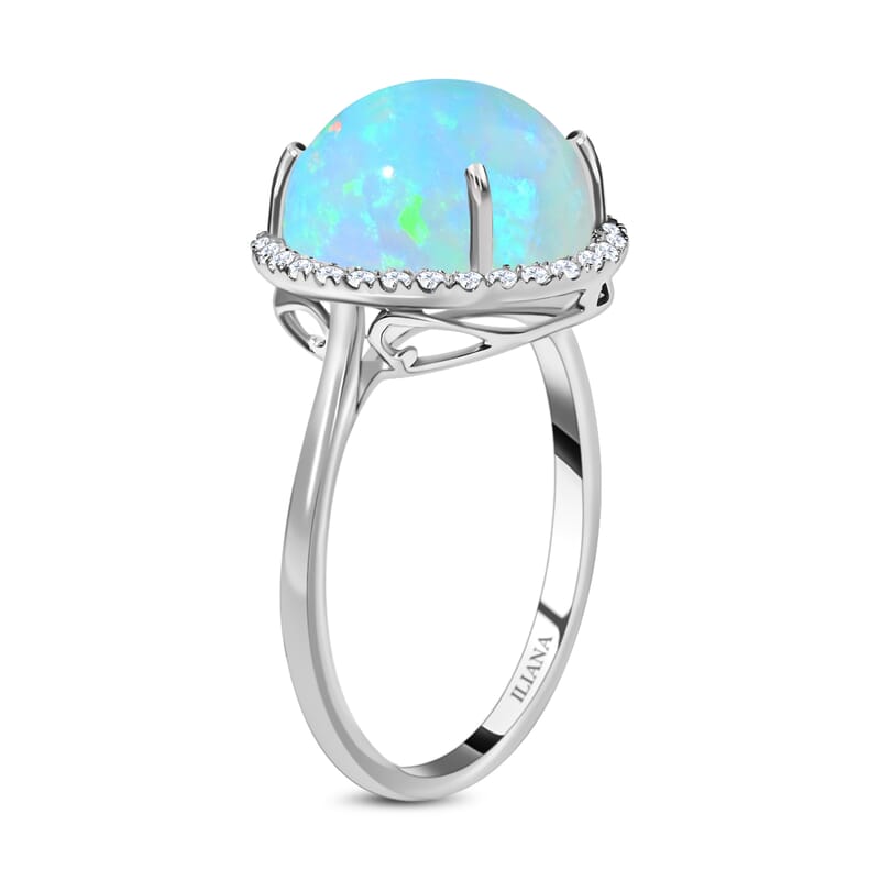 Certified and Appraised Iliana 18K White Gold AAA Ethiopian Welo Opal and G-H SI Diamond Halo Ring (Size 10.0) 4.35 ctw