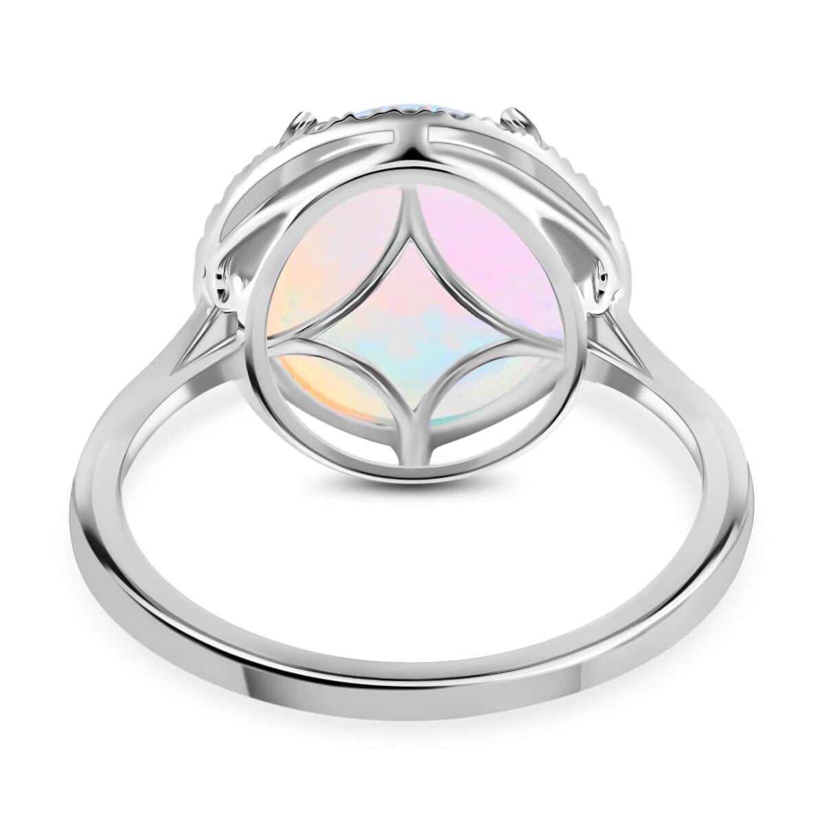 Inspired by a halo design, this AAA Ethiopian Welo Opal ring symbolizes sanctity and perfection. Halo rings are popular throughout history for their uniqueness in illuminating the gemstone i image number 4