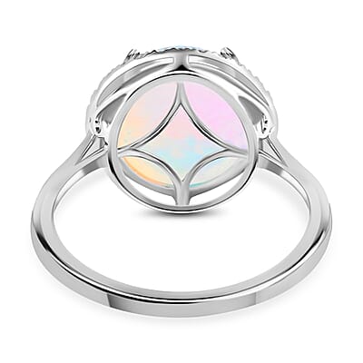 Certified and Appraised Iliana 18K White Gold AAA Ethiopian Welo Opal and G-H SI Diamond Halo Ring (Size 10.0) 4.35 ctw