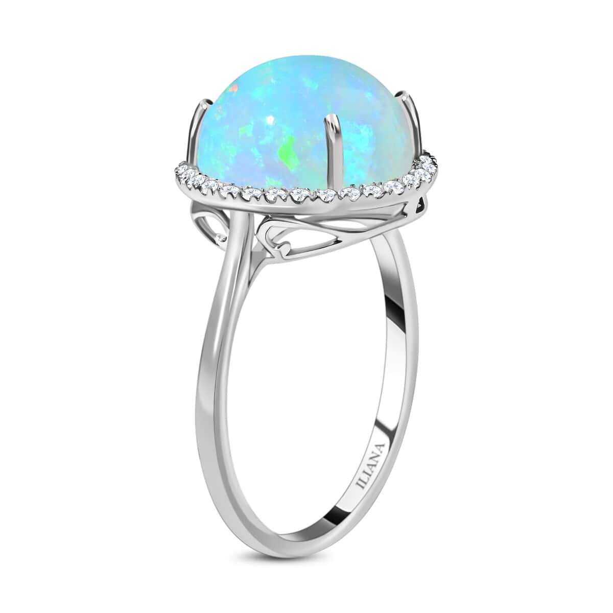 Certified Iliana 18K White Gold AAA Ethiopian Welo Opal and G-H SI Diamond Halo Ring (Size 9.0) 4.35 ctw image number 3