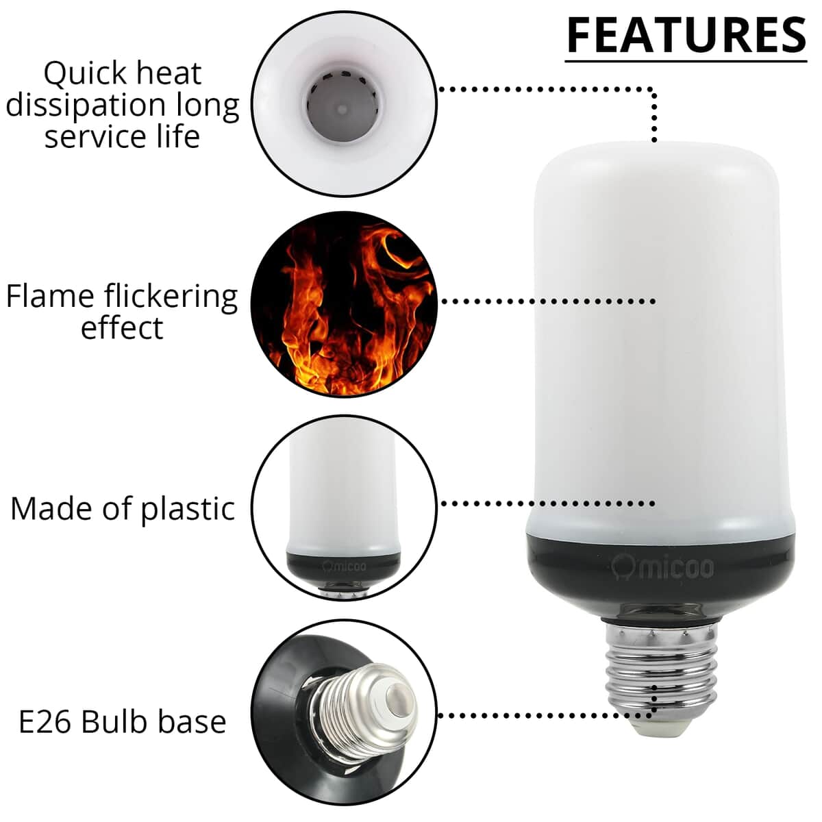 OMICOO 4pcs LED Flame Bulbs -Orange image number 2