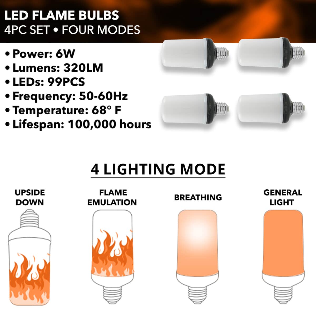 Omicoo 4pcs LED Flame Bulbs -Orange image number 3