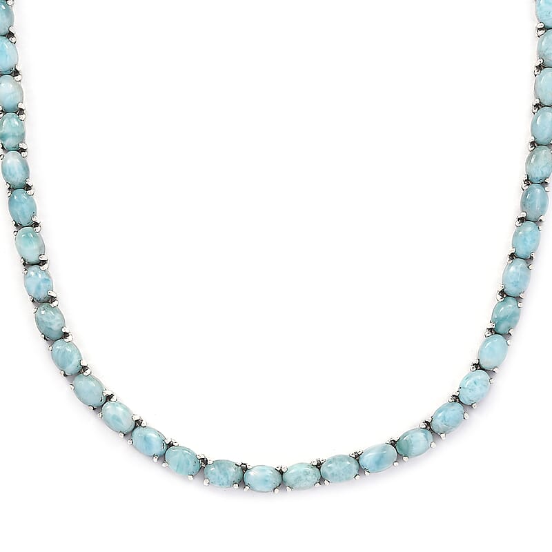 Larimar Tennis Necklace 18 Inches with Sea Horse Lock in Platinum Over Sterling Silver 51.15 ctw