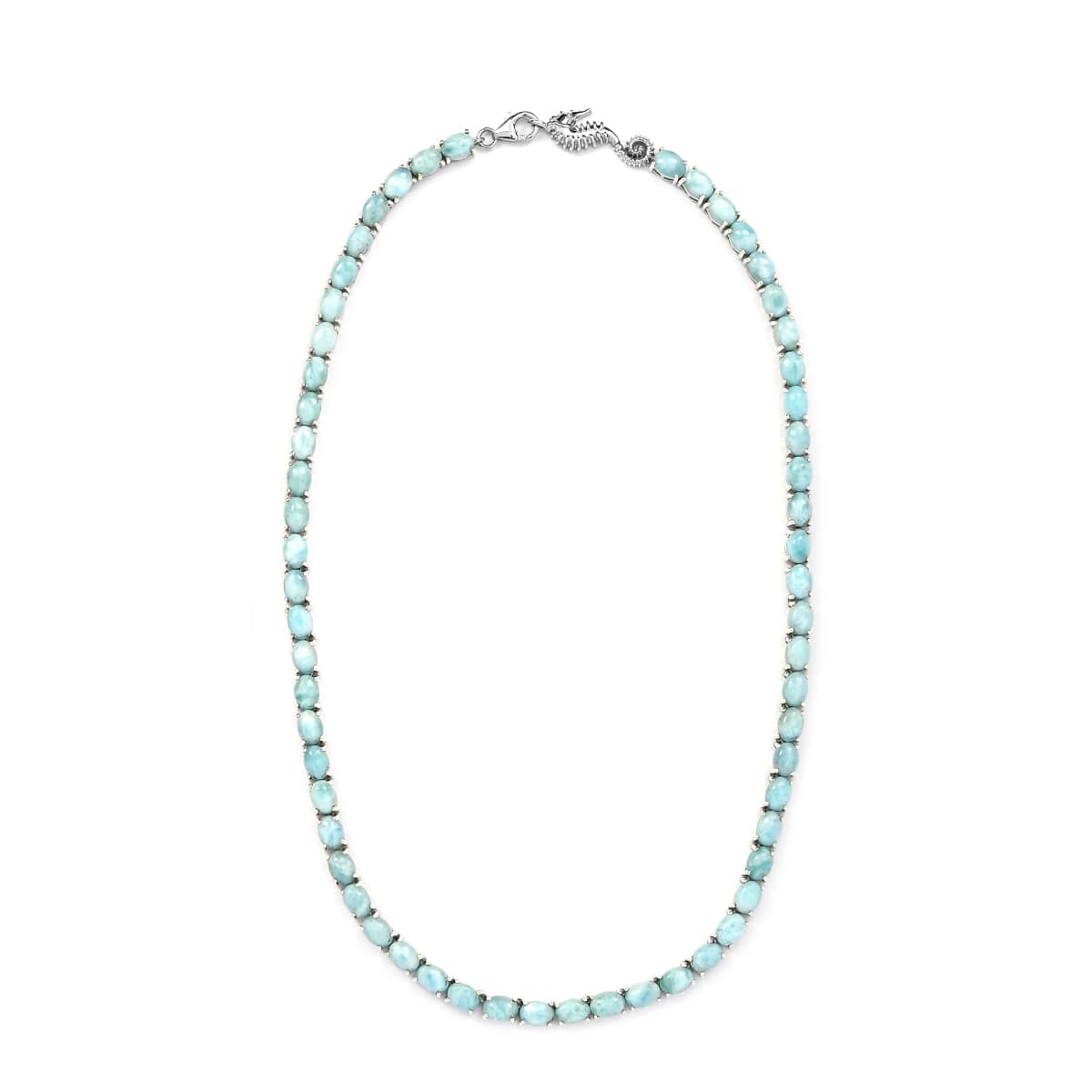Larimar Tennis Necklace 18 Inches with Sea Horse Lock in Platinum Over Sterling Silver 51.15 ctw image number 3