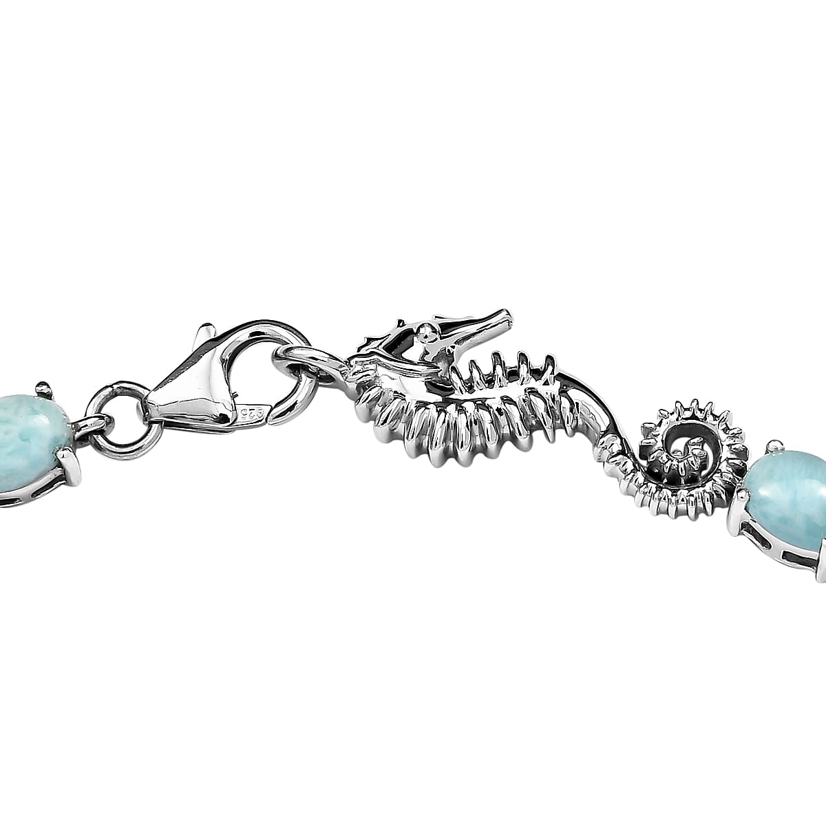 Larimar Tennis Necklace 18 Inches with Sea Horse Lock in Platinum Over Sterling Silver 51.15 ctw