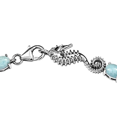 Larimar Tennis Necklace 18 Inches with Sea Horse Lock in Platinum Over Sterling Silver 51.15 ctw