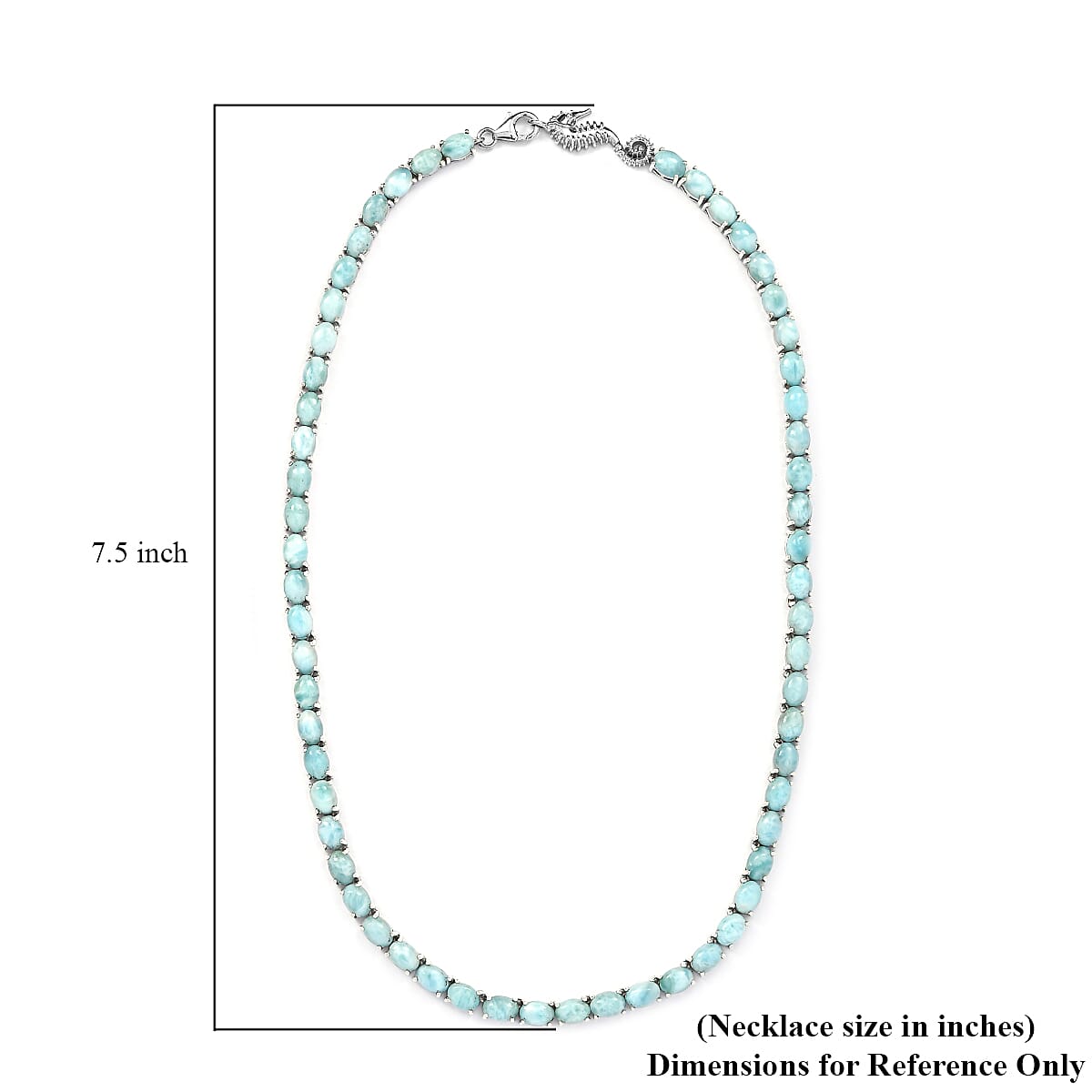Larimar Tennis Necklace 18 Inches with Sea Horse Lock in Platinum Over Sterling Silver 51.15 ctw