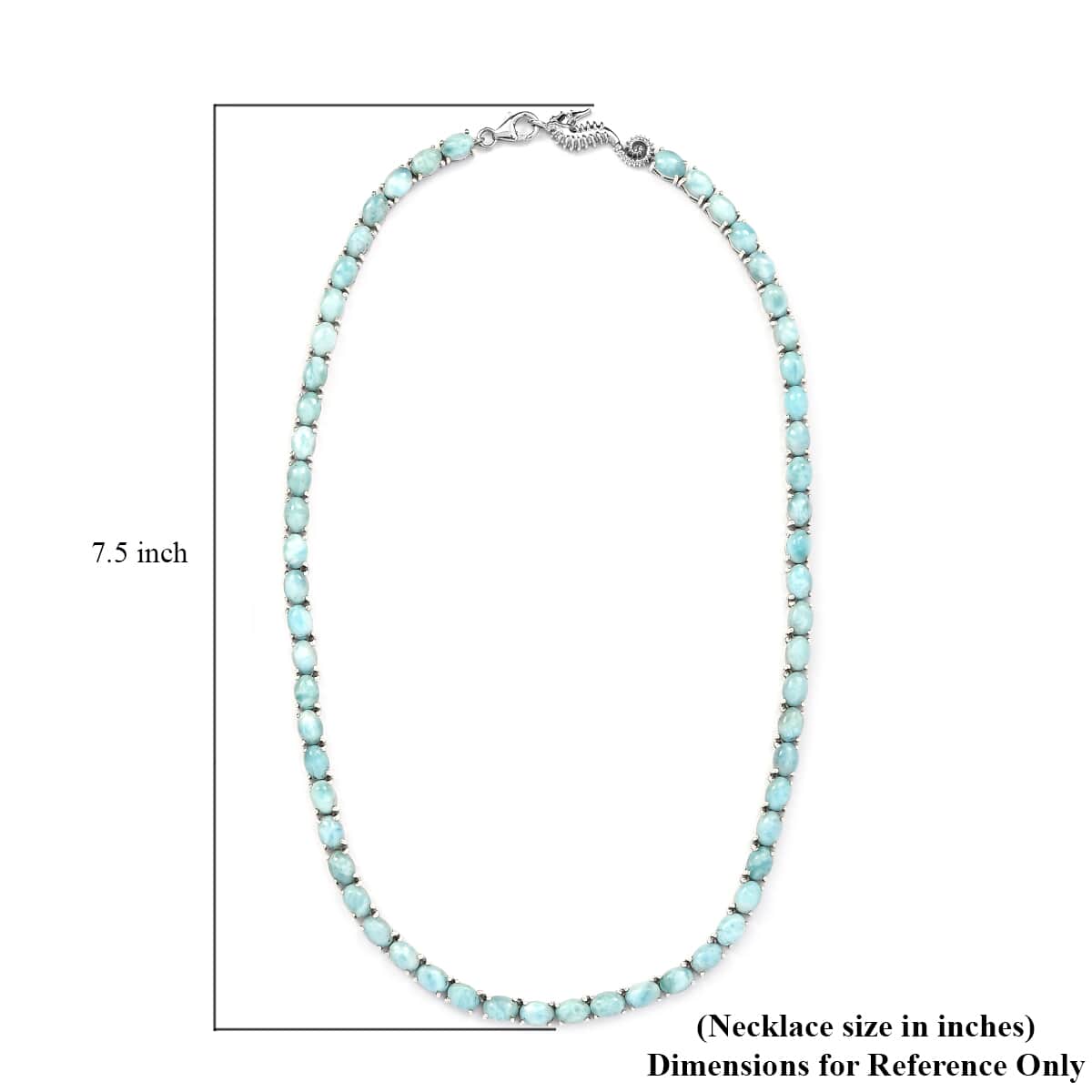 Larimar Tennis Necklace 18 Inches with Sea Horse Lock in Platinum Over Sterling Silver 51.15 ctw image number 5