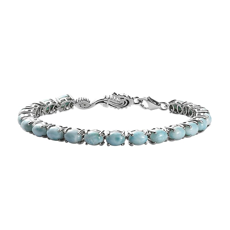Larimar Tennis Bracelet with Sea Horse in Platinum Over Sterling Silver (7.25 In) 17.35 ctw