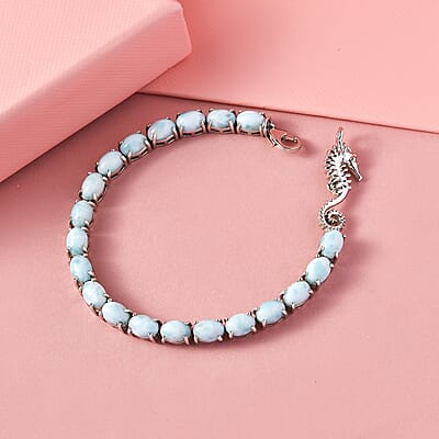 Larimar Tennis Bracelet with Sea Horse in Platinum Over Sterling Silver (7.25 In) 17.35 ctw
