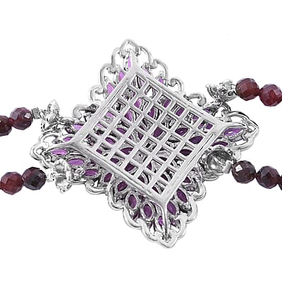 Orissa Rhodolite Garnet and Natural White Zircon Sparkle Bracelet in Platinum Over Sterling Silver (6.50-8.00In) 23.00 ctw