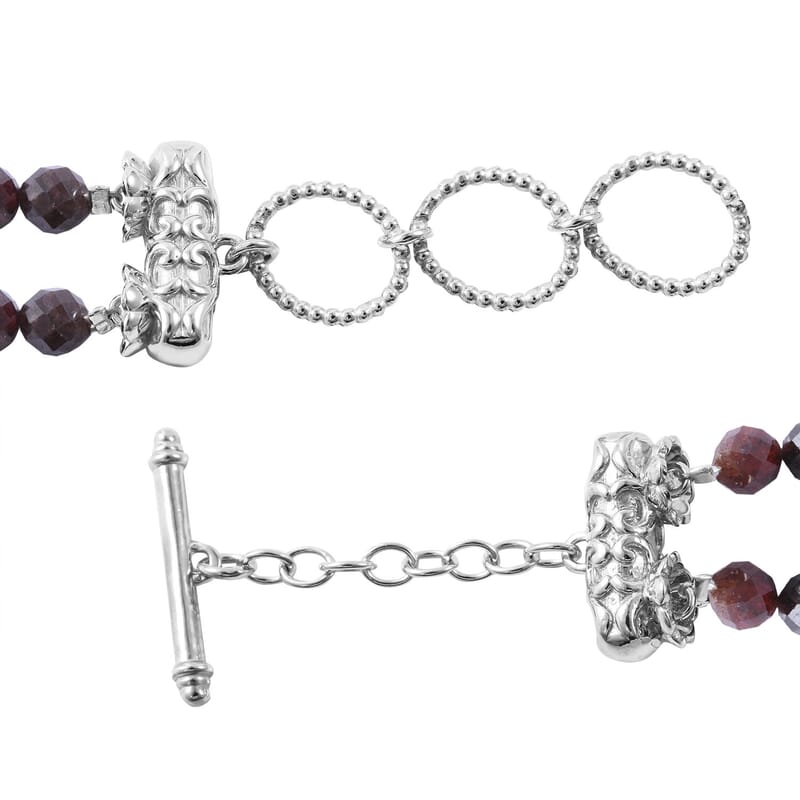 Orissa Rhodolite Garnet and Natural White Zircon Sparkle Bracelet in Platinum Over Sterling Silver (6.50-8.00In) 23.00 ctw