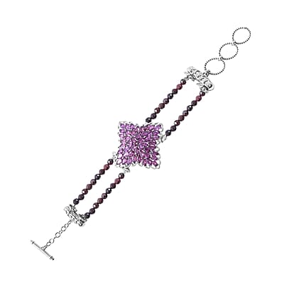 Orissa Rhodolite Garnet and Natural White Zircon Sparkle Bracelet in Platinum Over Sterling Silver (6.50-8.00In) 23.00 ctw
