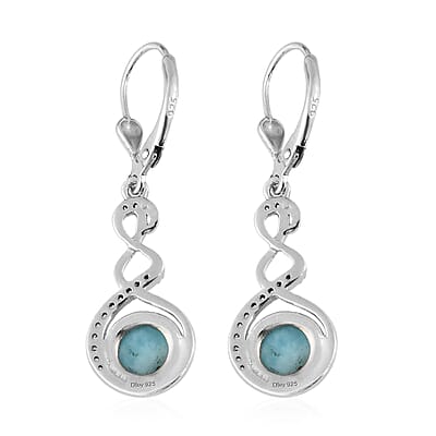 Larimar and White Zircon Lever Back Earrings in Platinum Over Sterling Silver 3.40 ctw