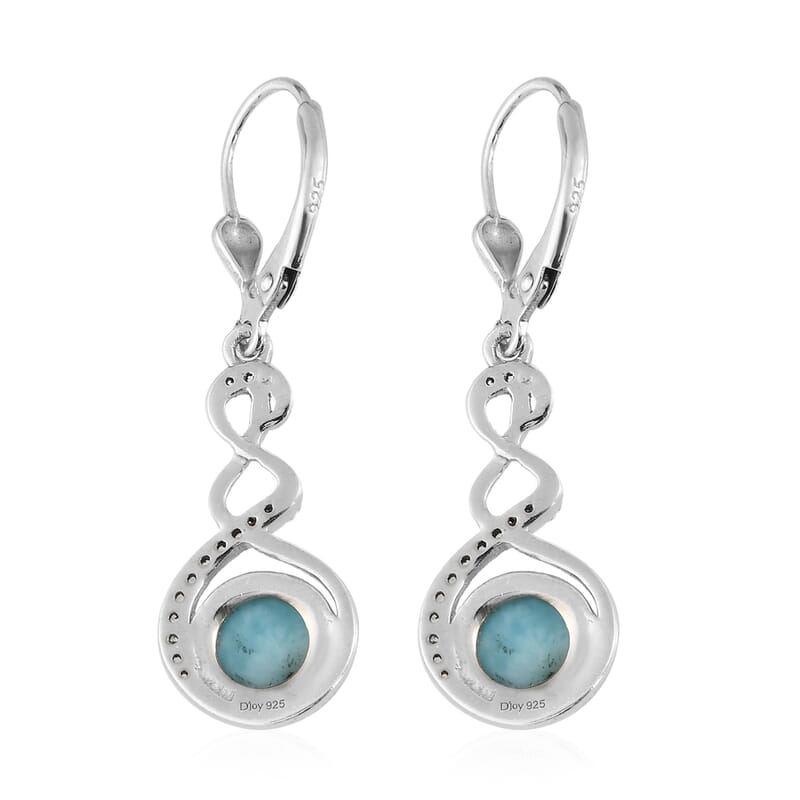 Larimar and White Zircon Lever Back Earrings in Platinum Over Sterling Silver 3.40 ctw