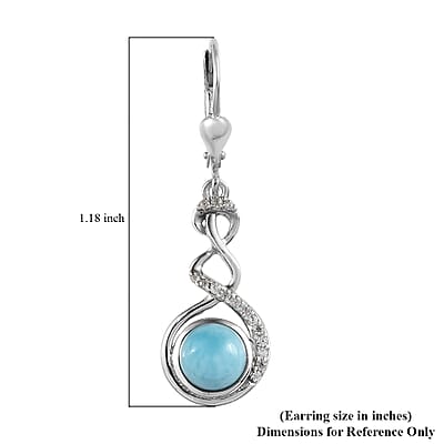 Larimar and White Zircon Lever Back Earrings in Platinum Over Sterling Silver 3.40 ctw