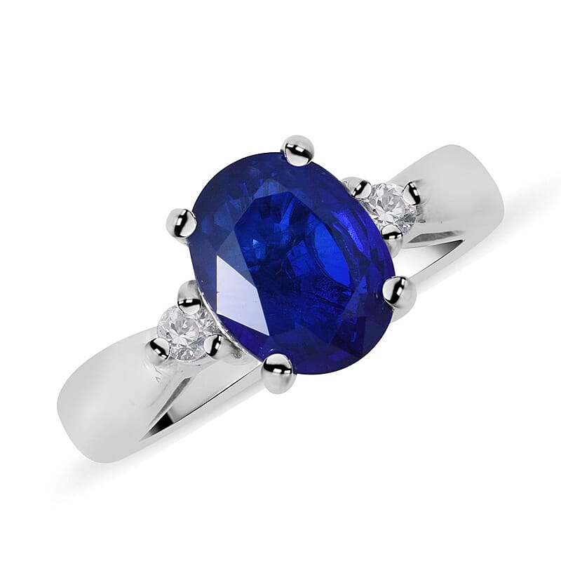 Tanzanian Blue Spinel (DF) and White Zircon Ring in Platinum Over Sterling Silver (Size 10.0) 2.25 ctw