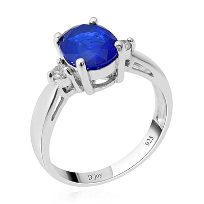 Tanzanian Blue Spinel (DF) and White Zircon Ring in Platinum Over Sterling Silver (Size 10.0) 2.25 ctw