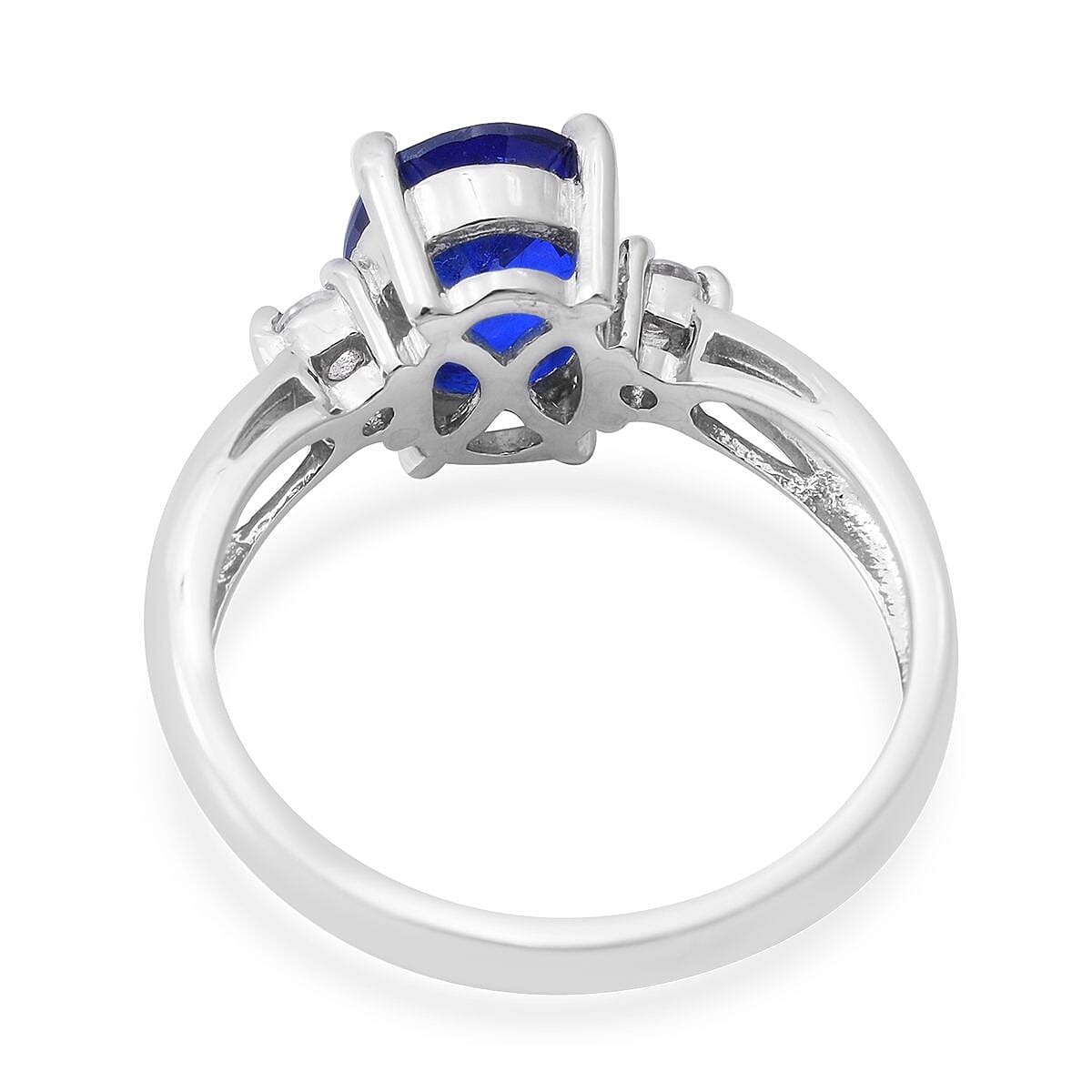 Tanzanian Blue Spinel, Natural White Zircon Ring in Platinum Over Sterling Silver (Size 10.0) 2.25 ctw image number 3