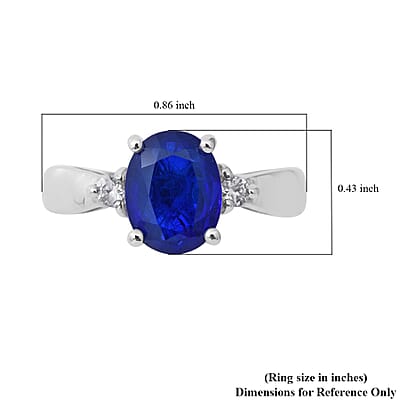 Tanzanian Blue Spinel (DF) and White Zircon Ring in Platinum Over Sterling Silver (Size 10.0) 2.25 ctw