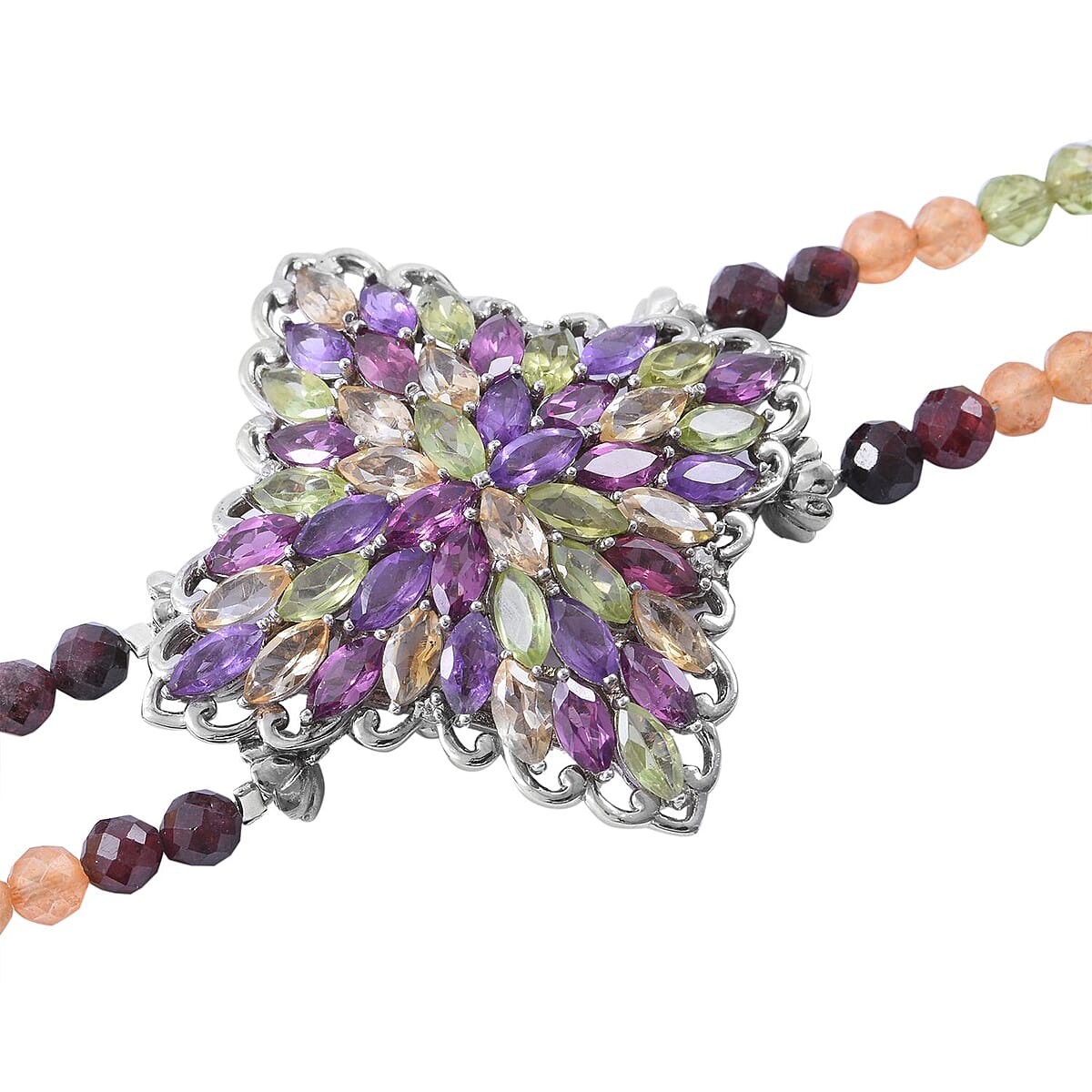 Multi Gemstone and Natural White Zircon Sparkle Bracelet in Platinum Over Sterling Silver (6.50-8.00In) 23.00 ctw image number 1