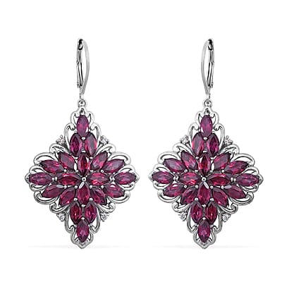 Orissa Rhodolite Garnet and White Zircon Sparkle Earrings in Platinum Over Sterling Silver 11.00 ctw
