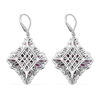 Orissa Rhodolite Garnet and White Zircon Sparkle Earrings in Platinum Over Sterling Silver 11.00 ctw