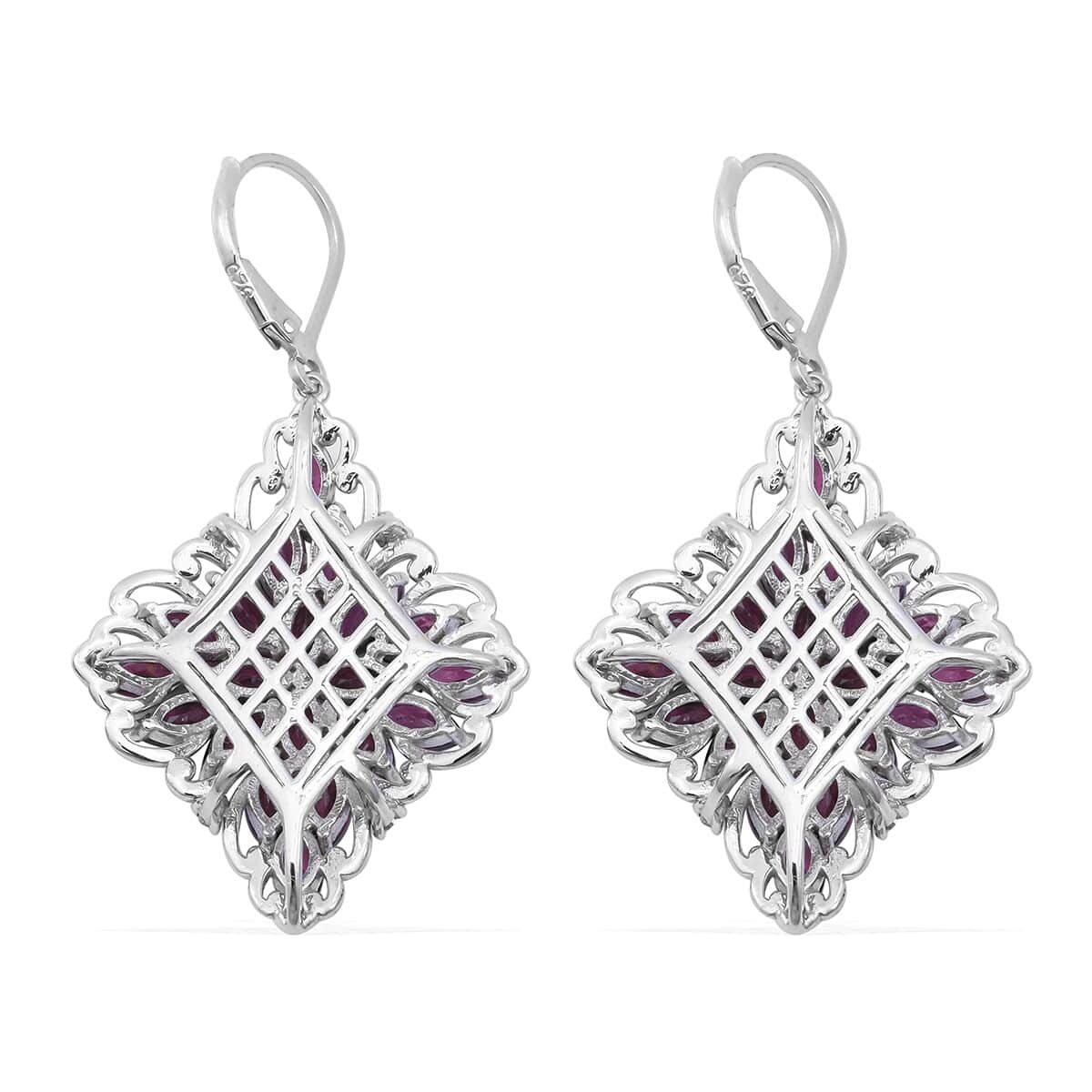 Orissa Rhodolite Garnet and Natural White Zircon Sparkle Earrings in Platinum Over Sterling Silver 11.00 ctw image number 2
