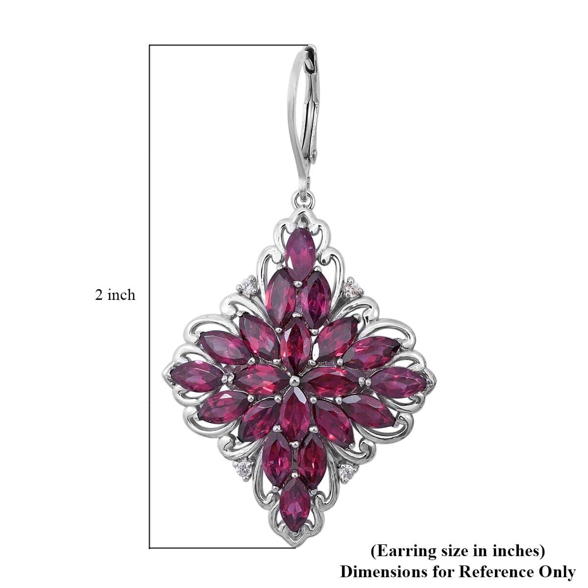 Orissa Rhodolite Garnet and Natural White Zircon Sparkle Earrings in Platinum Over Sterling Silver 11.00 ctw image number 3