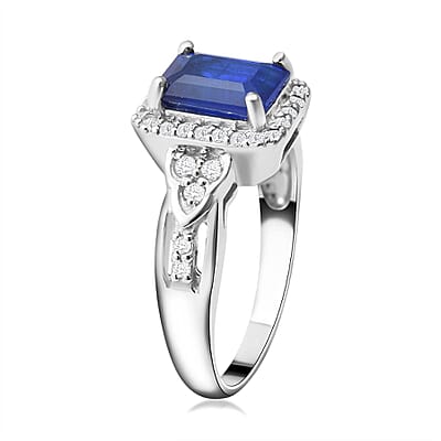 Tanzanian Blue Spinel and Natural White Zircon Ring in Platinum Over Sterling Silver (Size 10.0) 2.25 ctw