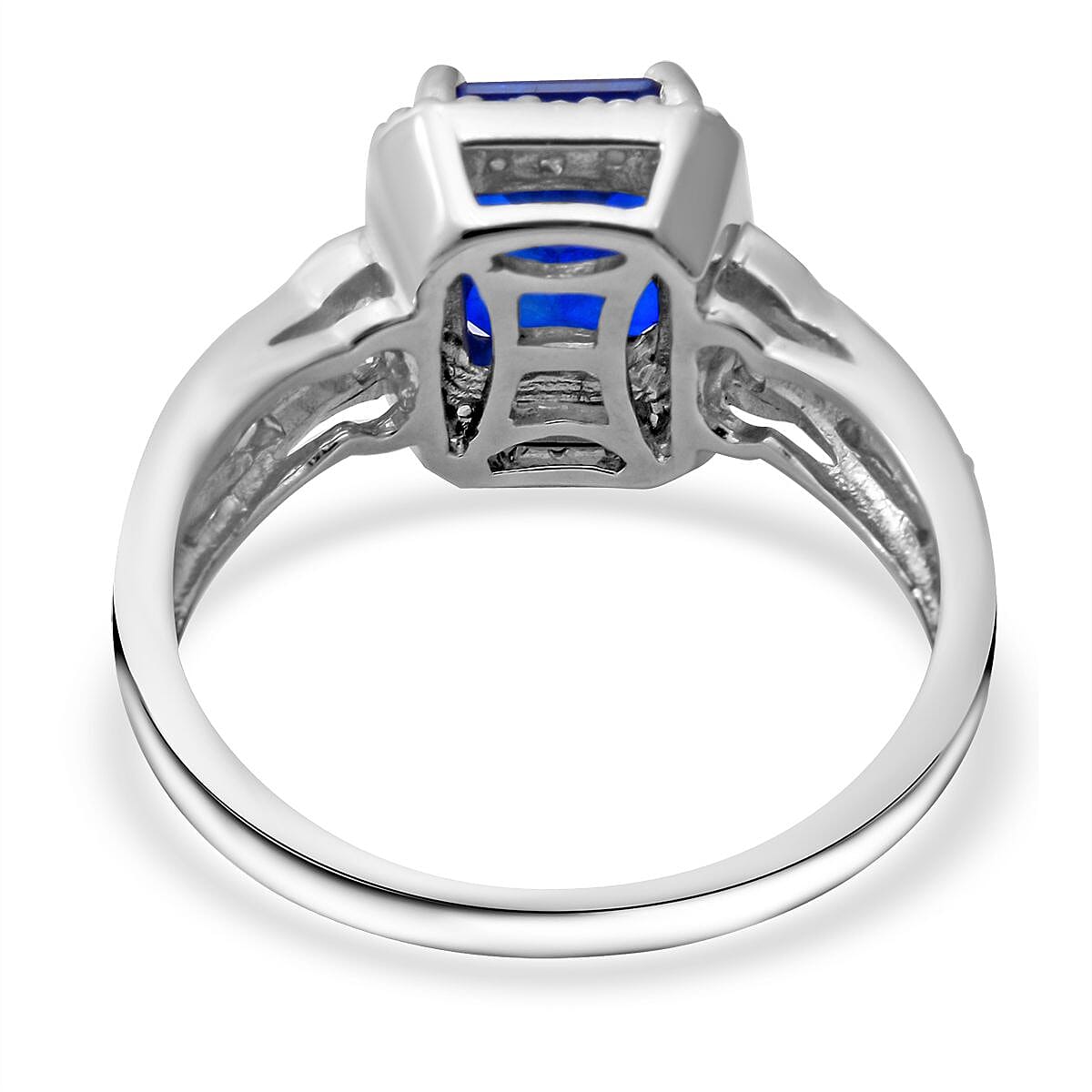 Tanzanian Blue Spinel and Natural White Zircon Ring in Platinum Over Sterling Silver (Size 10.0) 2.25 ctw