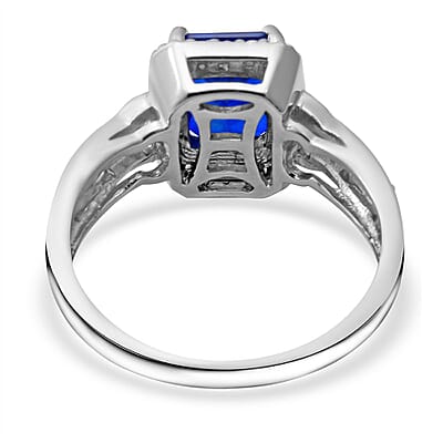 Tanzanian Blue Spinel and Natural White Zircon Ring in Platinum Over Sterling Silver (Size 10.0) 2.25 ctw