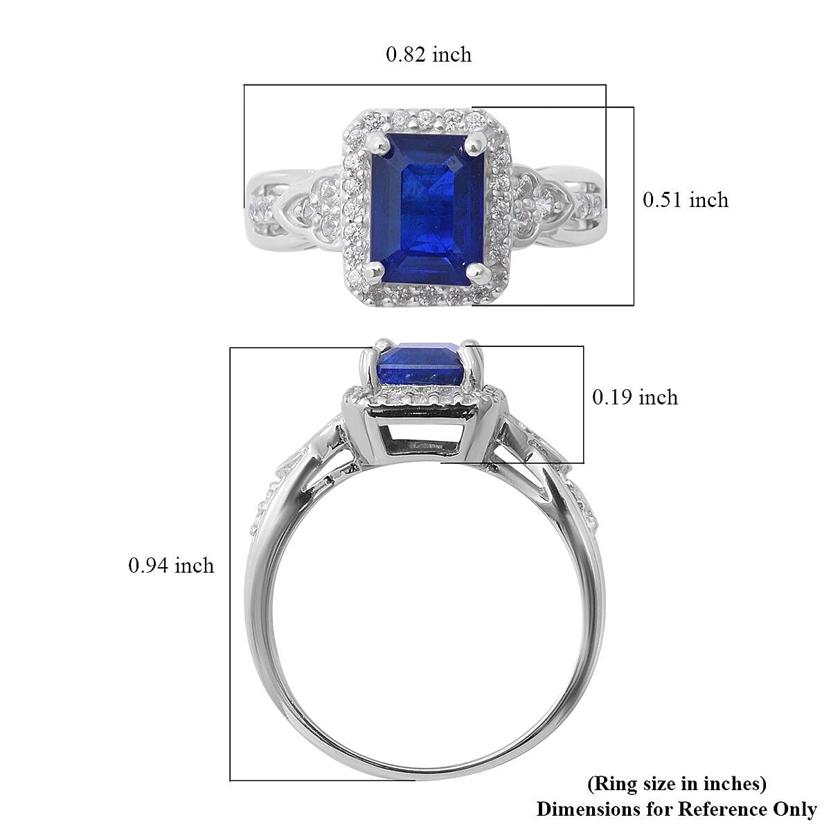 Tanzanian Blue Spinel and Natural White Zircon Ring in Platinum Over Sterling Silver (Size 10.0) 2.25 ctw