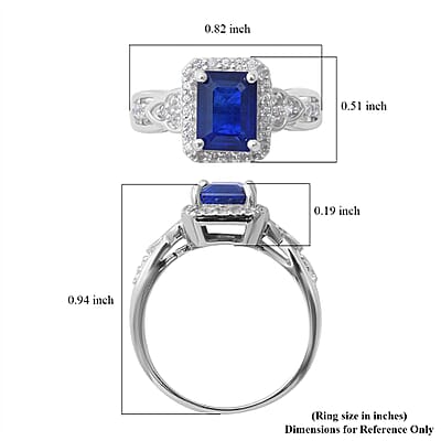 Tanzanian Blue Spinel and Natural White Zircon Ring in Platinum Over Sterling Silver (Size 10.0) 2.25 ctw