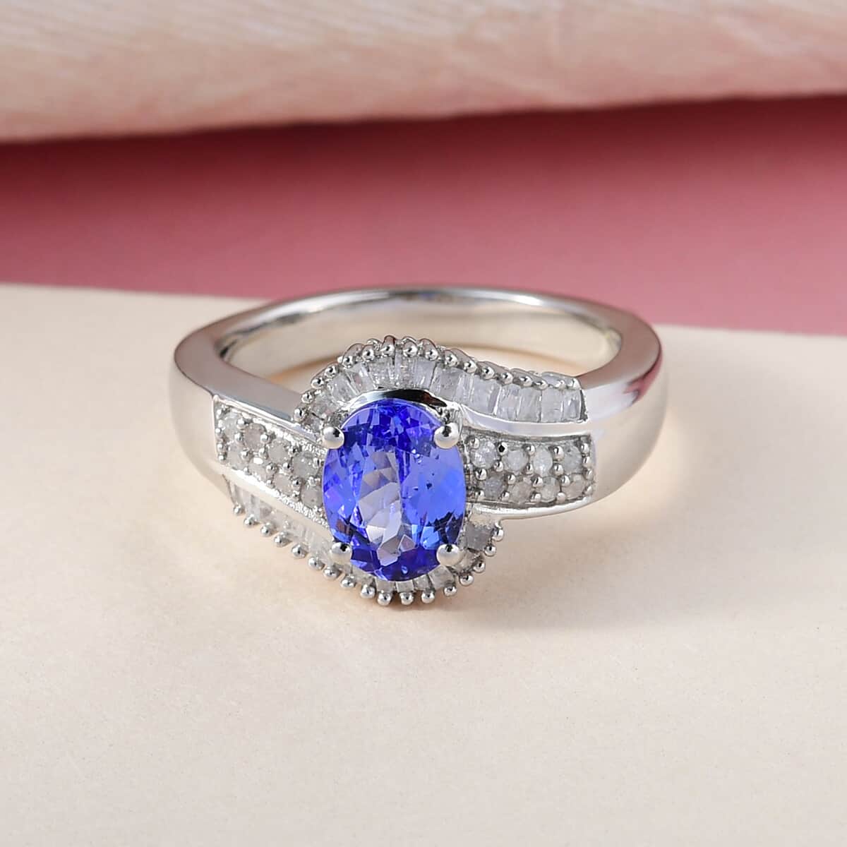 Tanzanite and Diamond Ring in Platinum Over Sterling Silver (Size 5.0) 1.50 ctw image number 1