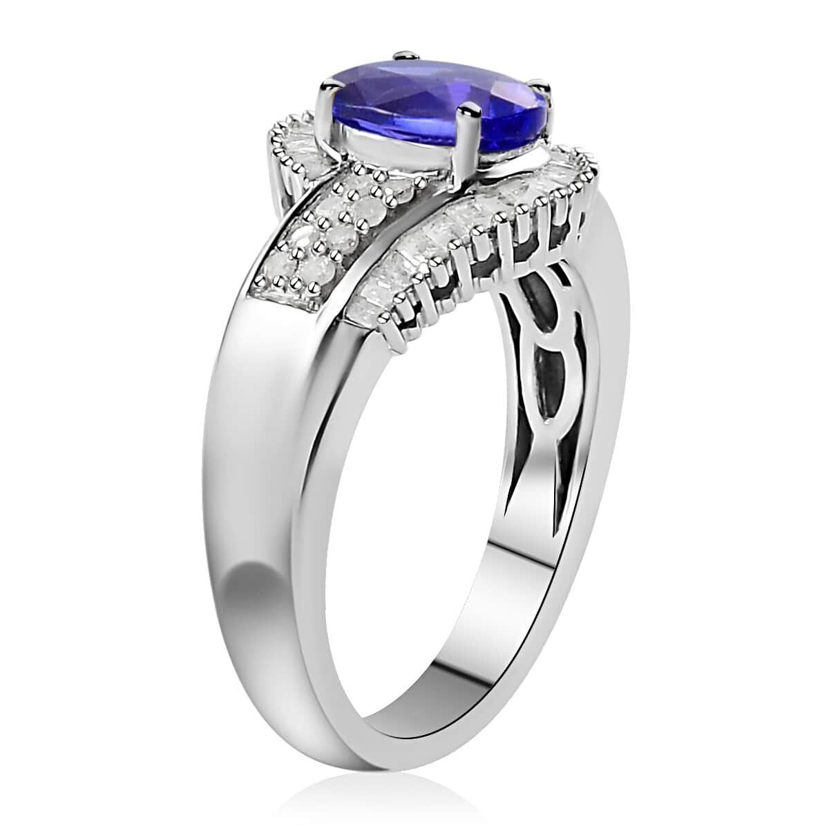 Tanzanite and Diamond Ring in Platinum Over Sterling Silver (Size 5.0) 1.50 ctw image number 3