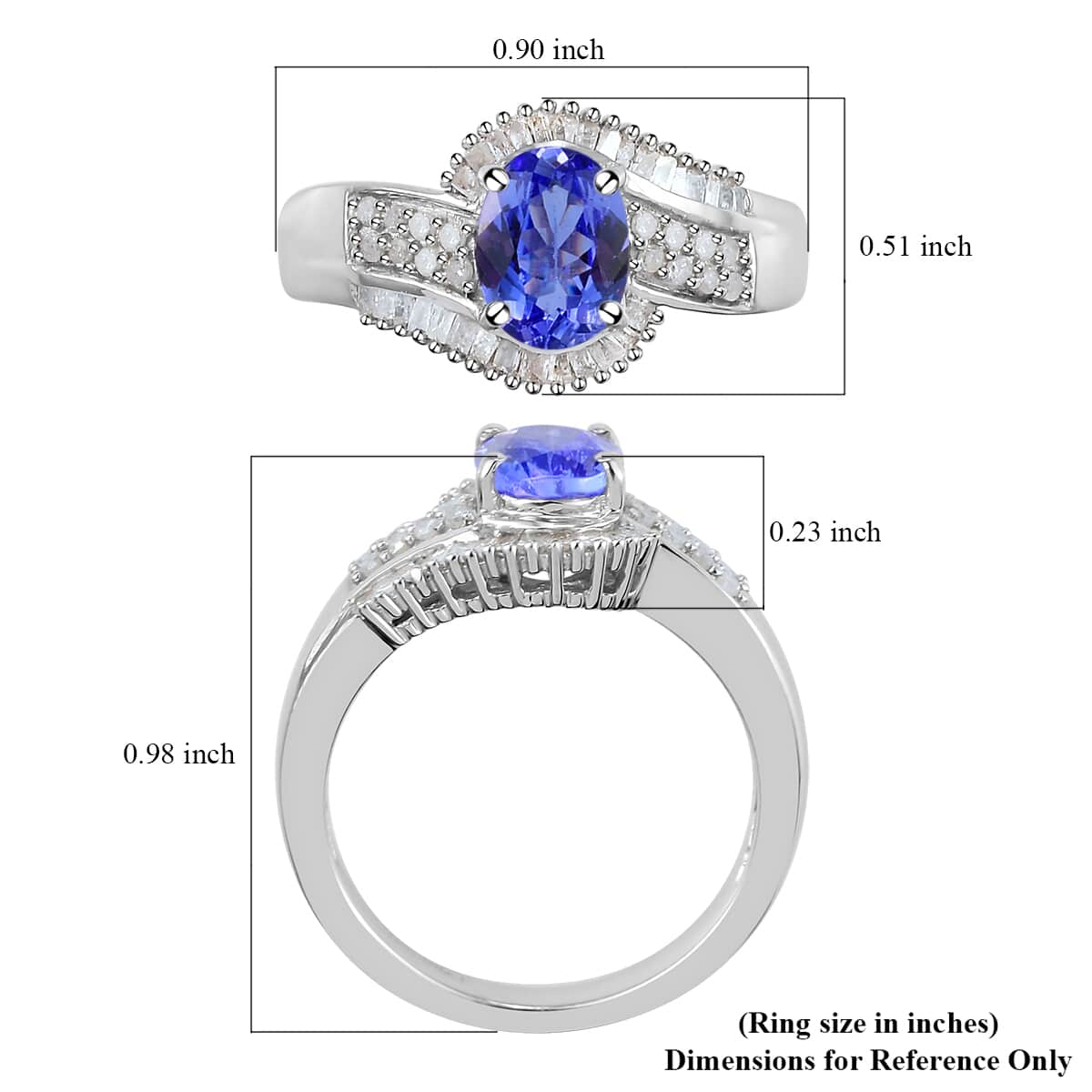 Tanzanite and Diamond Ring in Platinum Over Sterling Silver (Size 5.0) 1.50 ctw image number 5