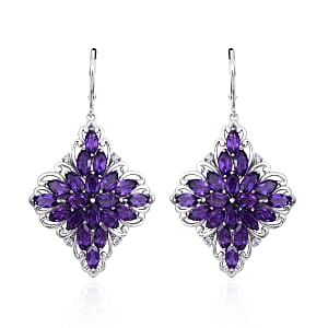 Amethyst and Natural White Zircon Sparkle Earrings in Platinum Over Sterling Silver 11.00 ctw