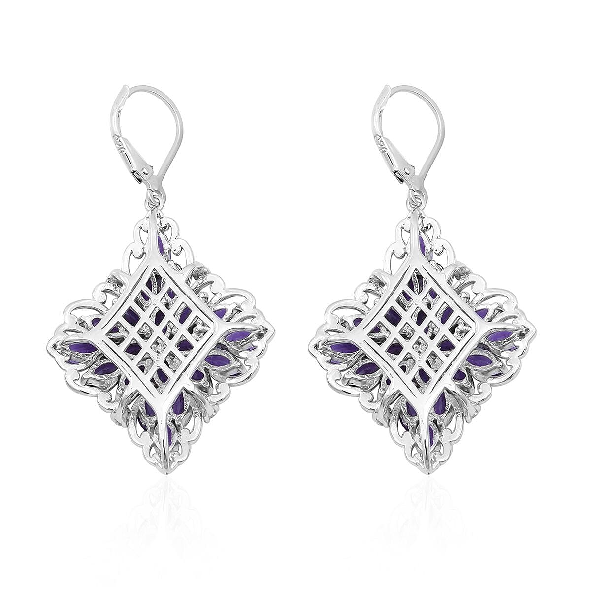 Amethyst and Natural White Zircon Sparkle Earrings in Platinum Over Sterling Silver 11.00 ctw image number 2