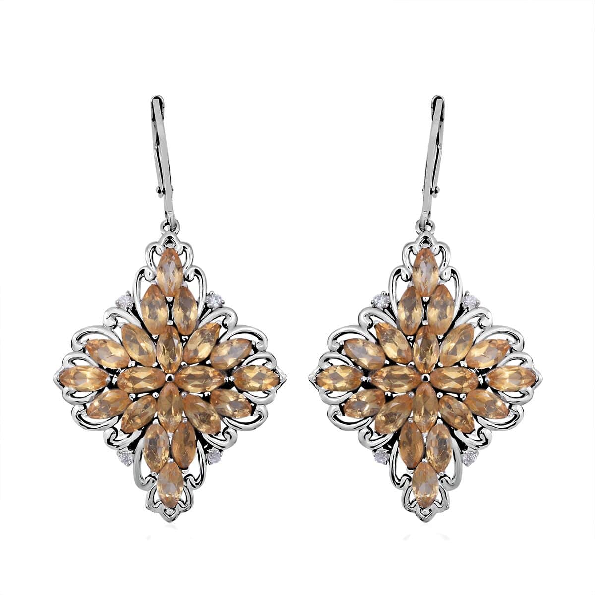 Brazilian Citrine and White Zircon Sparkle Earrings in Platinum Over Sterling Silver 11.00 ctw image number 0