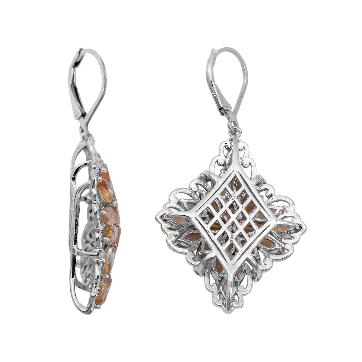 Brazilian Citrine and White Zircon Sparkle Earrings in Platinum Over Sterling Silver 11.00 ctw image number 2