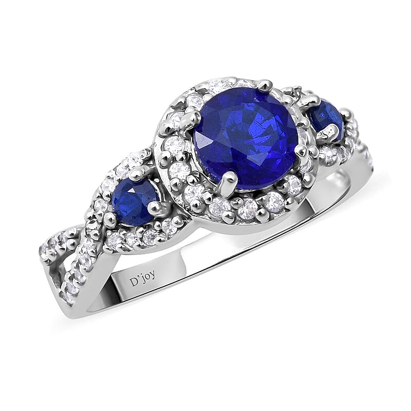Tanzanian Blue Spinel, Natural White Zircon Infinity Shank Ring in Platinum Over Sterling Silver (Size 10.0) 1.85 ctw
