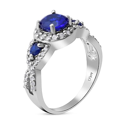Tanzanian Blue Spinel, Natural White Zircon Infinity Shank Ring in Platinum Over Sterling Silver (Size 10.0) 1.85 ctw