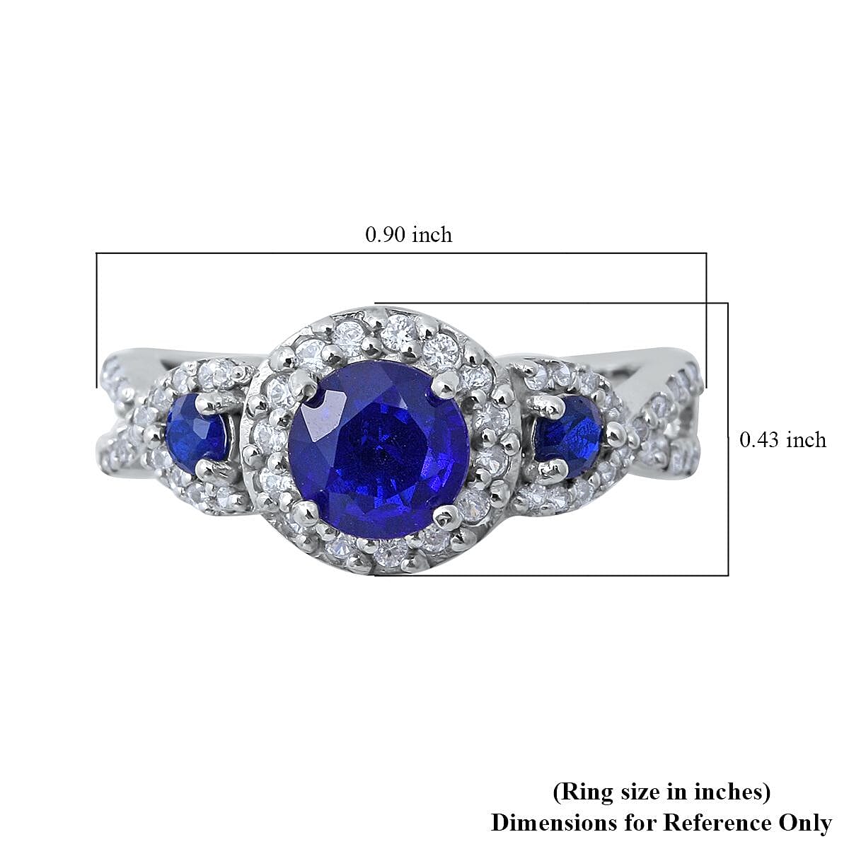 Tanzanian Blue Spinel, Natural White Zircon Infinity Shank Ring in Platinum Over Sterling Silver (Size 10.0) 1.85 ctw