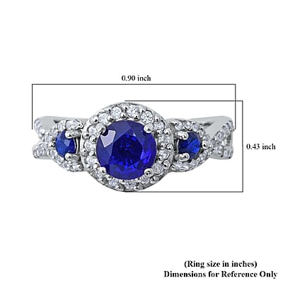 Tanzanian Blue Spinel, Natural White Zircon Infinity Shank Ring in Platinum Over Sterling Silver (Size 10.0) 1.85 ctw