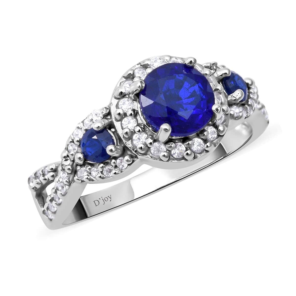 Tanzanian Blue Spinel (DF) and Natural White Zircon Infinity Shank Ring in Platinum Over Sterling Silver (Size 8.0) 1.85 ctw image number 0