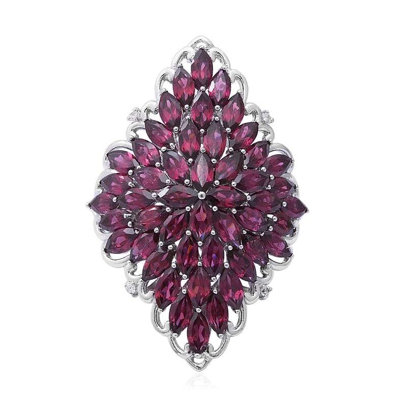 Orissa Rhodolite Garnet and Natural White Zircon Sparkle Ring in Platinum Over Sterling Silver (Size 10.0) 9.45 Grams 13.00 ctw